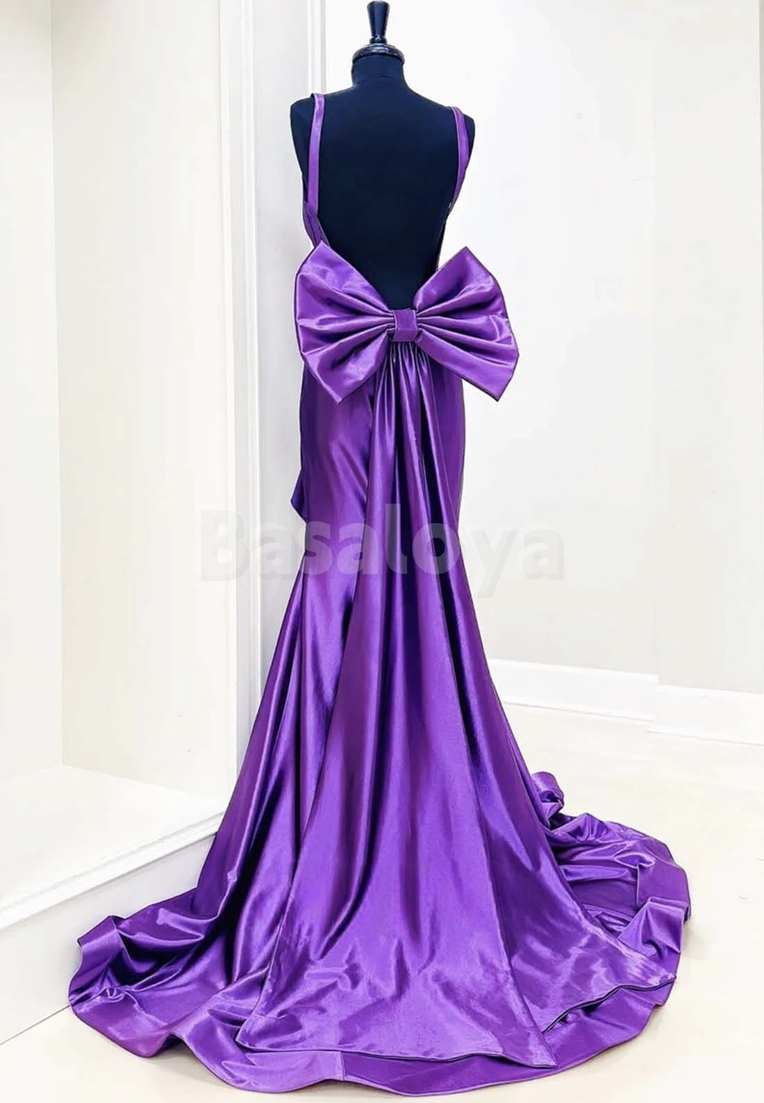 ED0047 Classic Purple Sweetheart Mermaid Evening Dress with Bow Train