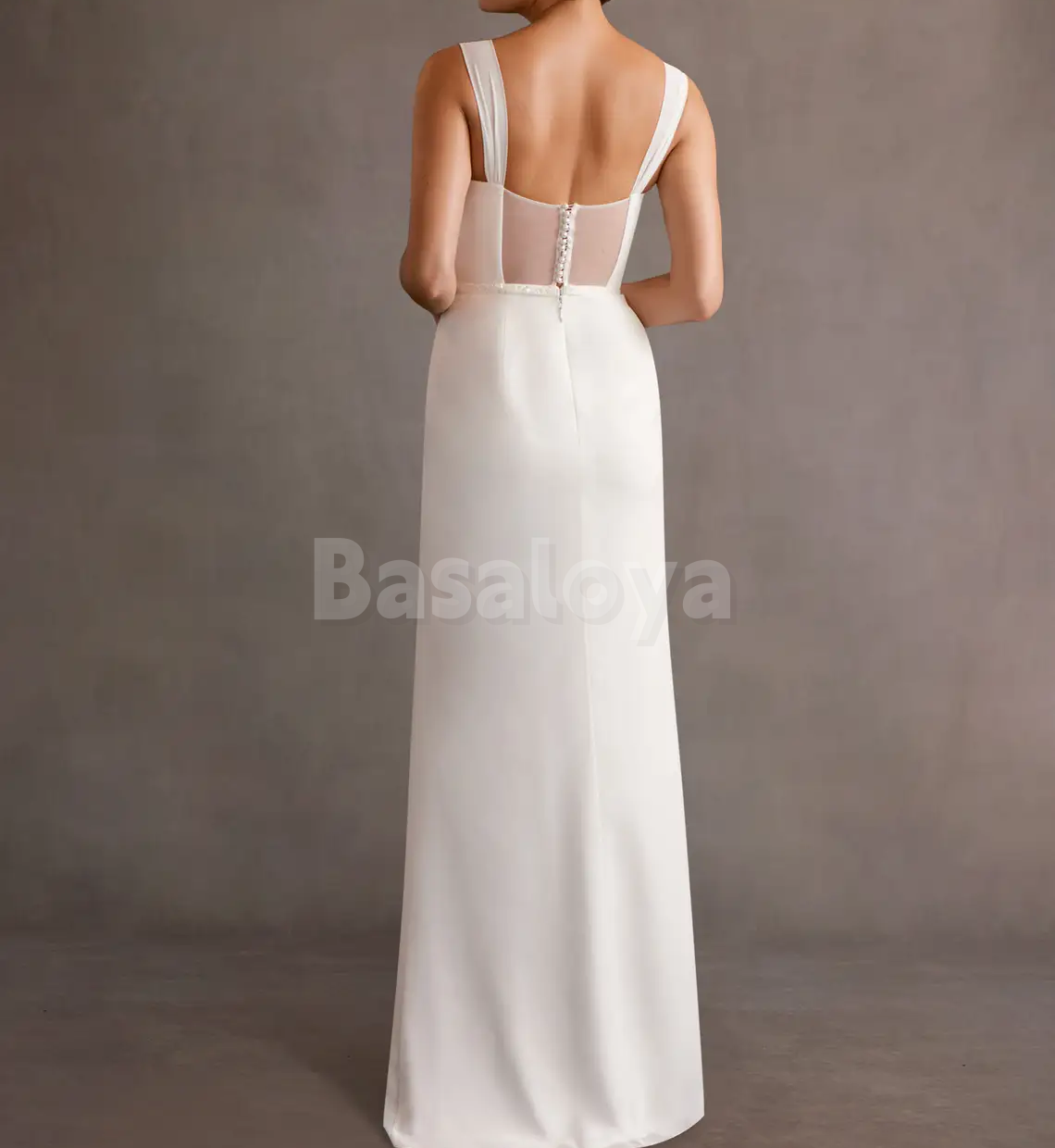 WD0108 Classic White V-Neck Bodycon Satin Wedding Dress Boho Gowns