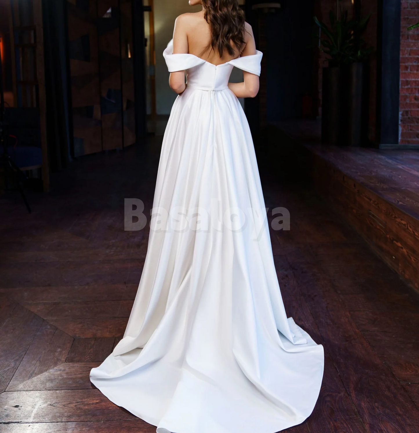 WD0186 Luxury Beaded White Off-Shoulder A-Line High Slit Wedding Dress