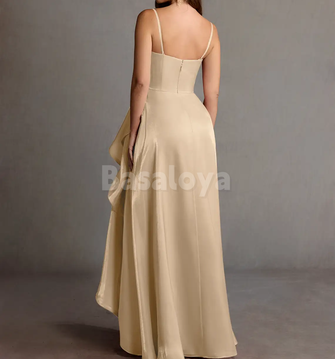 SP0251 Elegant Beige Strapless A-Line Pleats Prom Dress Formal Gown with Slit