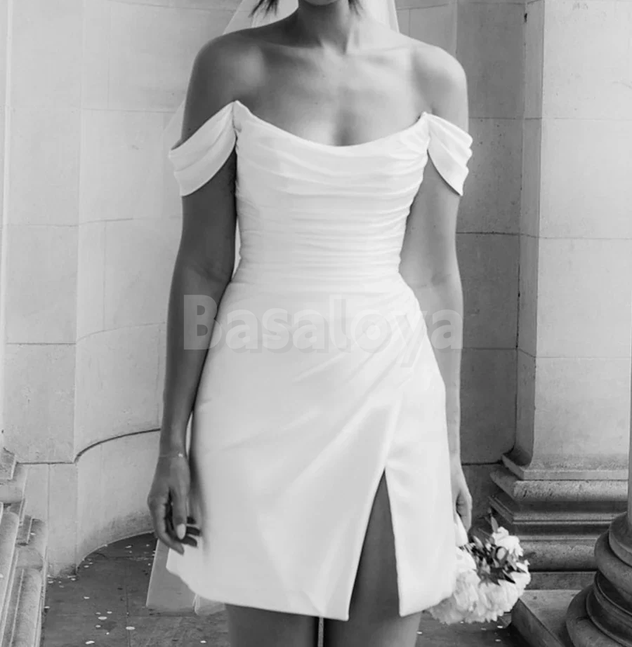 WD0068 Classic White Off-Shoulder Bodycon Mini Beach Wedding Dress