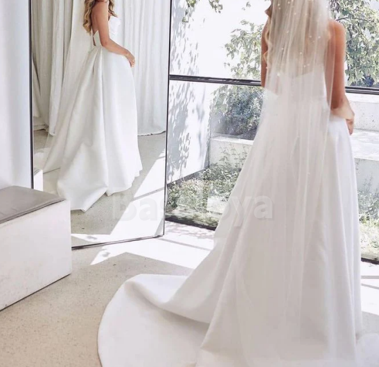 WD0067 Elegant White Sweetheart A-Line Side Slit Wedding Dress with Train