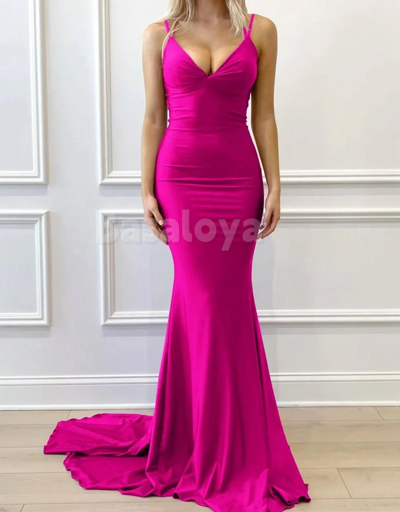 SP0161 Elegant Royal Blue V-Neck Mermaid Prom Dress Party Gown with Train