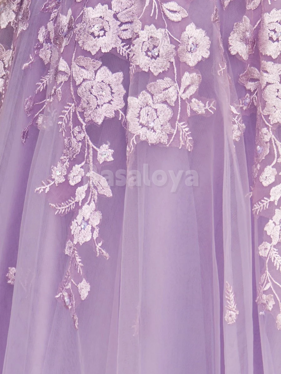SP0190 Graceful Lilac One Shoulder A-Line Lace Applique Prom Dress