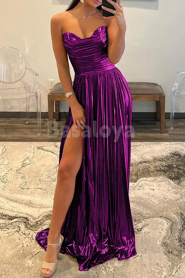 SP0162 Stunning Gold Sweetheart A-Line Pleated Party Prom Dresses