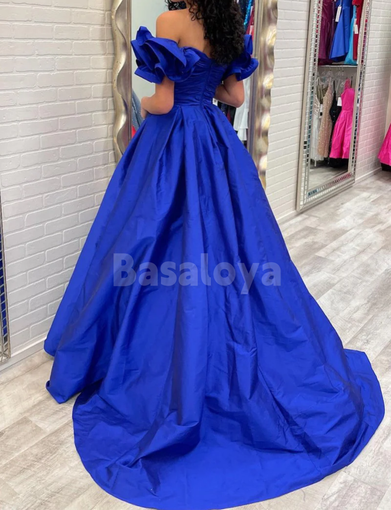 SP0232 Classic Royal Blue Off Shoulder A-Line Ruffles Prom Dress Party Gown