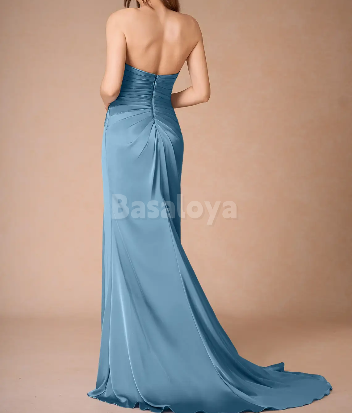 SP0272 Simple Blue Sweetheart Sheath Pleated Formal Prom Dress with Slit