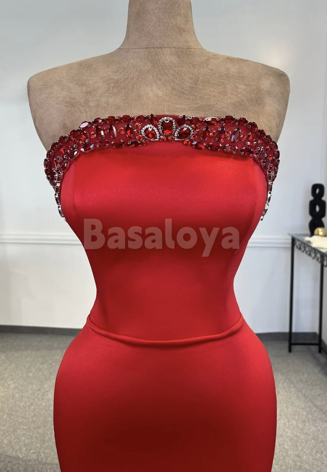 ED0094 Graceful Crystal Red Tube Top Sheath Long Evening Prom Party Gown