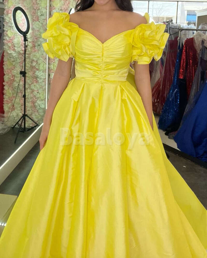 SP0232 Classic Royal Blue Off Shoulder A-Line Ruffles Prom Dress Party Gown