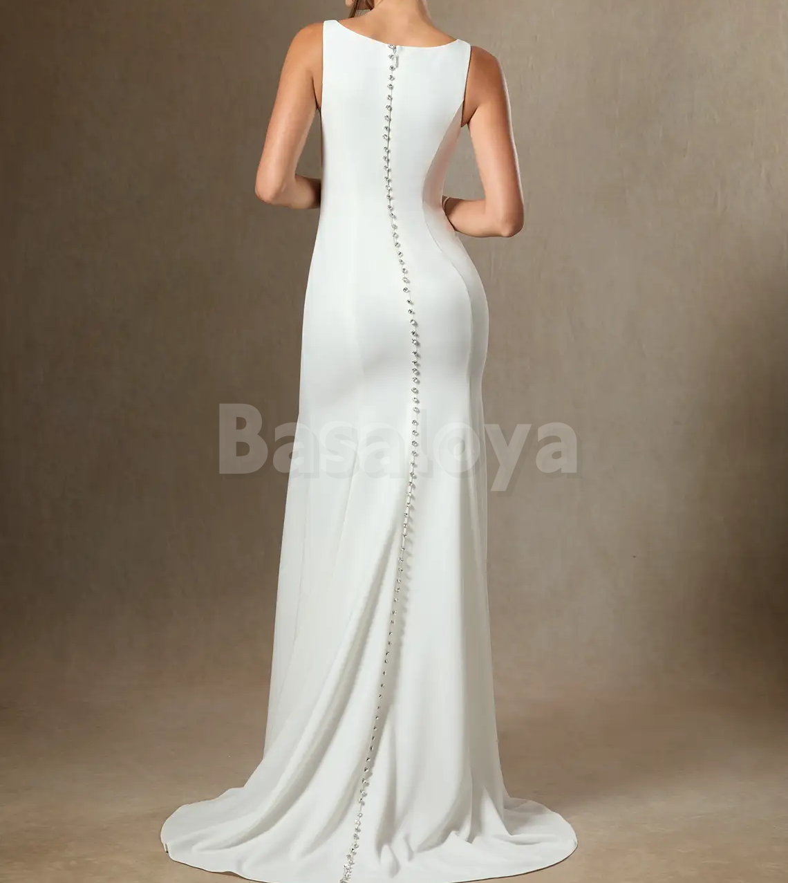 WD0114 Elegant Scoop Neck Sheath Wedding Dress with Slit Bridal Gown