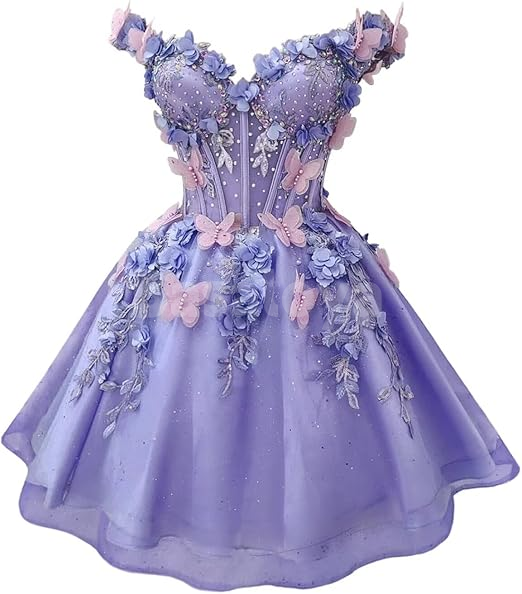 HM0158 Luxury 3D Floral Sage Off-Shoulder A-Line Short Beads Homecoming Dress
