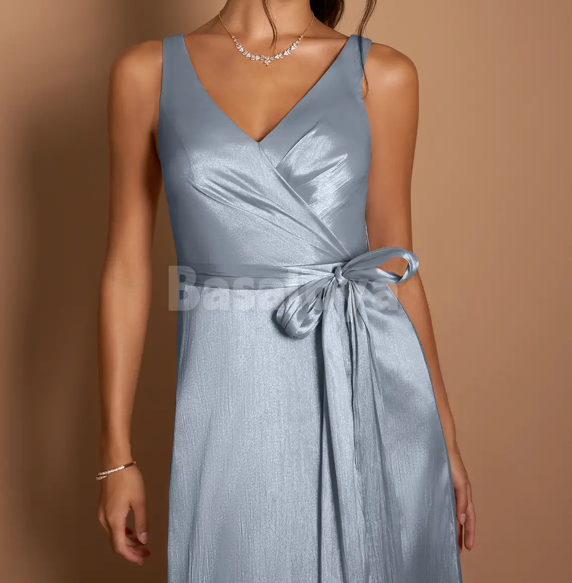 SP0273 Elegant Pink V-Neck A-Line Bow Prom Formal Dress with Side Slit