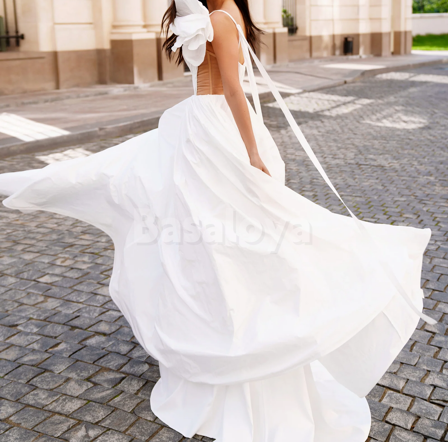 WD0170 Elegant White One Shoulder A-Line Long Wedding Dress with Pleats