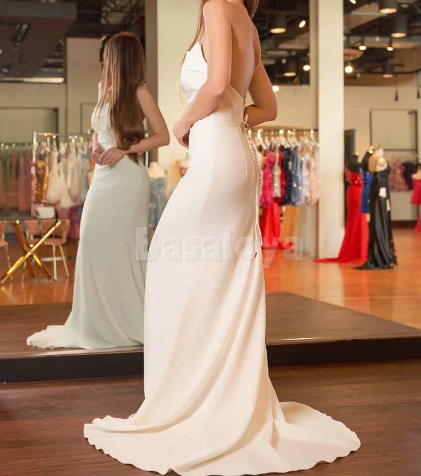 WD0069 Elegant Tube Top Sleeveless Mermaid Satin Long Wedding Dress