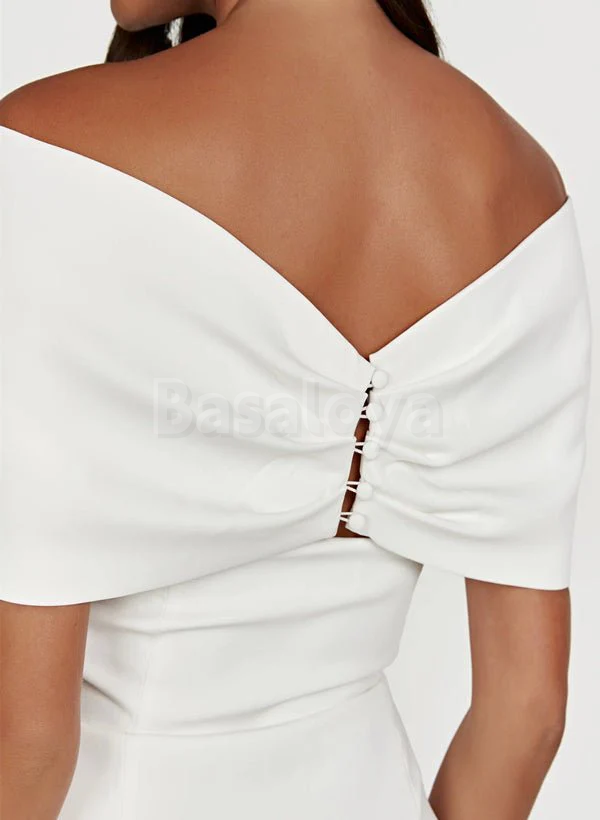 WD0053 Elegant White Off Shoulder Bodycon Mini Satin Beach Wedding Dress