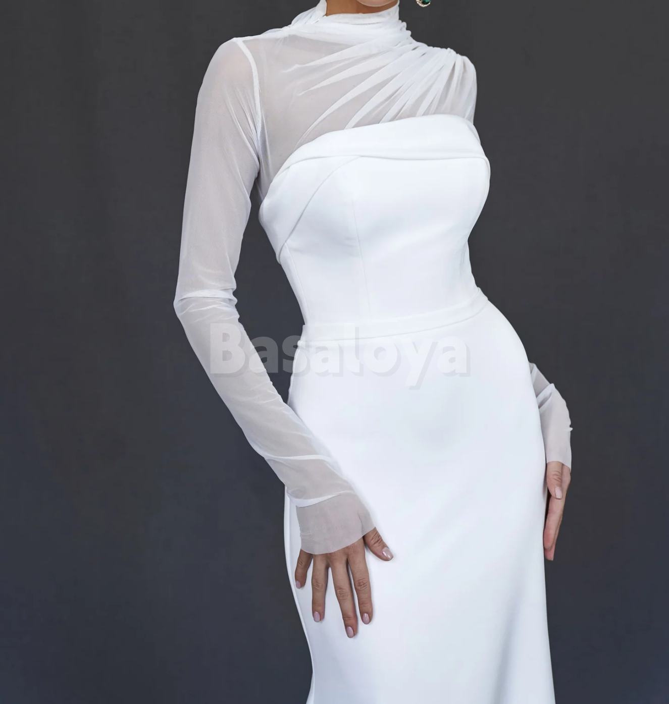 WD0165 Classic White Long Sleeves Mermaid Bridal Wedding Dress with Train