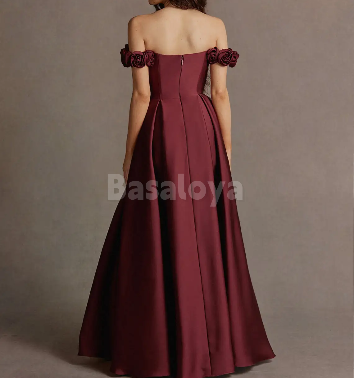 SP0249 Graceful Cream 3D Floral Off Shoulder A-Line Prom Dress with Slit