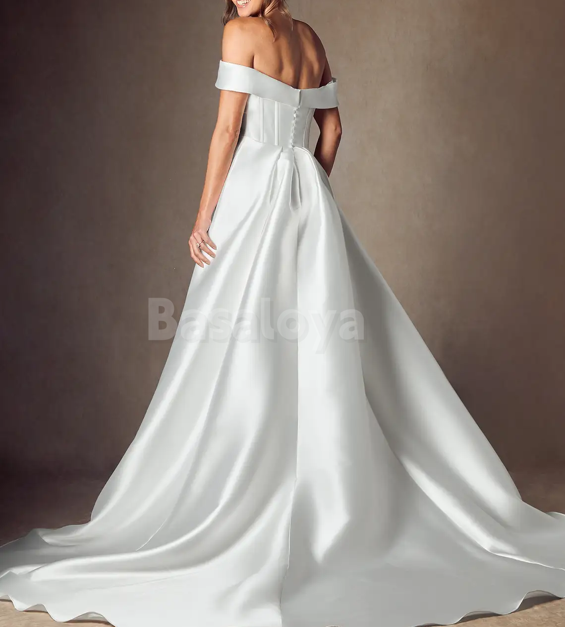 WD0097 Graceful White A-Line Off-Shoulder Bridal Wedding Gown with Train