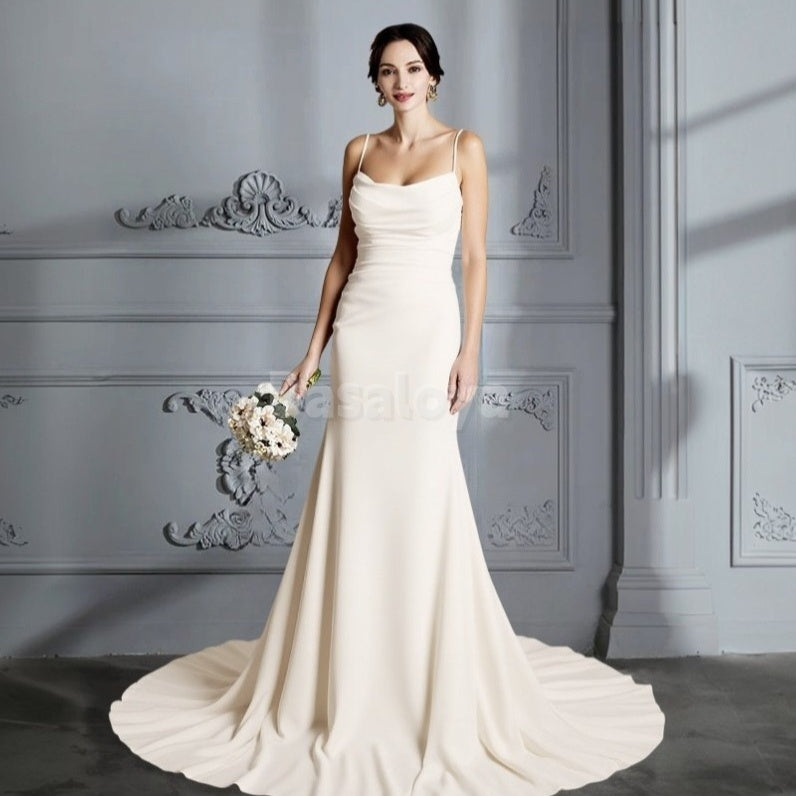 WD0001 Elegant Tube Top Mermaid Ruched Wedding Dress with Train