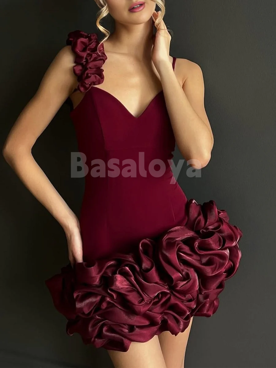 HM0059 Elegant Burgundy V-Neck Bodycon Ruffles Homecoming Dress