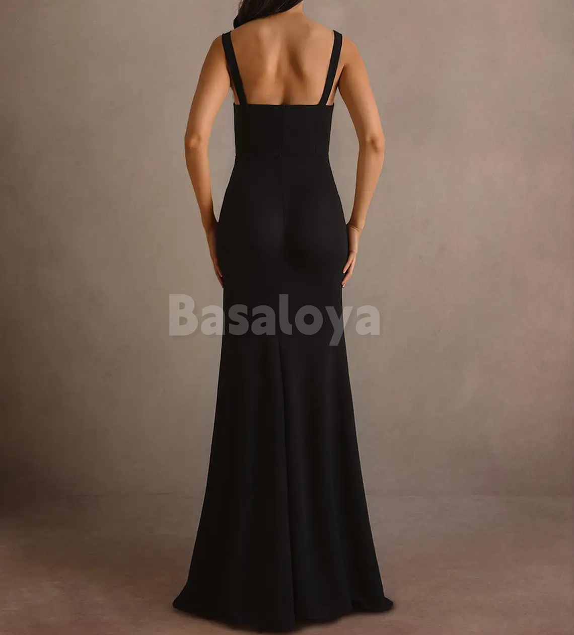 SP0265 Elegant Black Square Neck Sheath Prom Dress Formal Gown with Slit