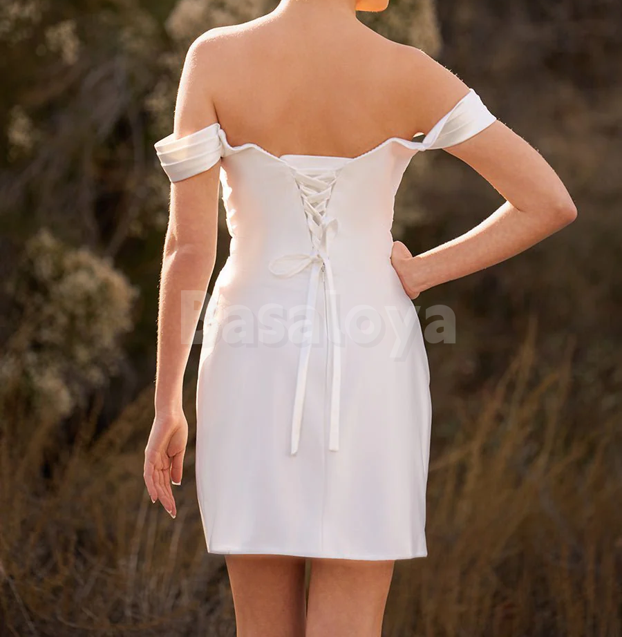 WD0068 Classic White Off-Shoulder Bodycon Mini Beach Wedding Dress