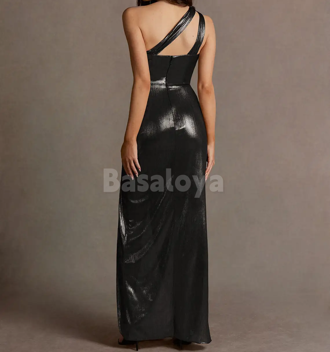 SP0269 Sexy Black One Shoulder Sheath Pleats Prom Party Gown with Slit
