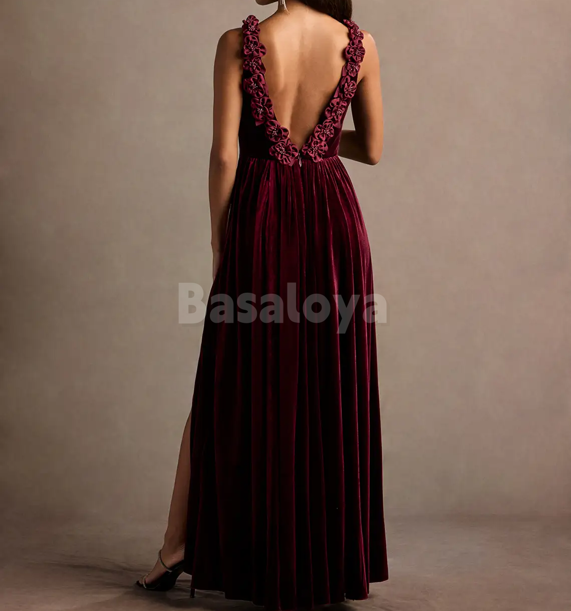 SP0257 Luxury 3D Beaded Floral V-Neck A-Line Prom Formal Gown with Slit