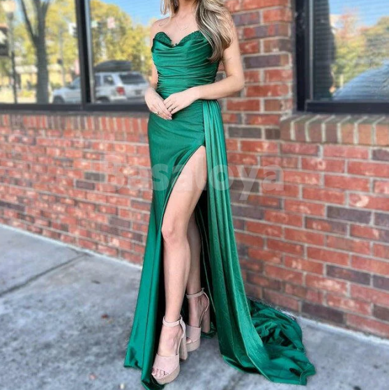SP0178 Elegant Navy Sweetheart Sheath Pleats Prom Formal Dress with Slit