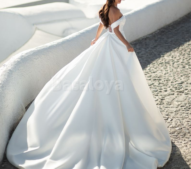 WD0026 Graceful Off Shoulder Mermaid Wedding Dress with Overskirt