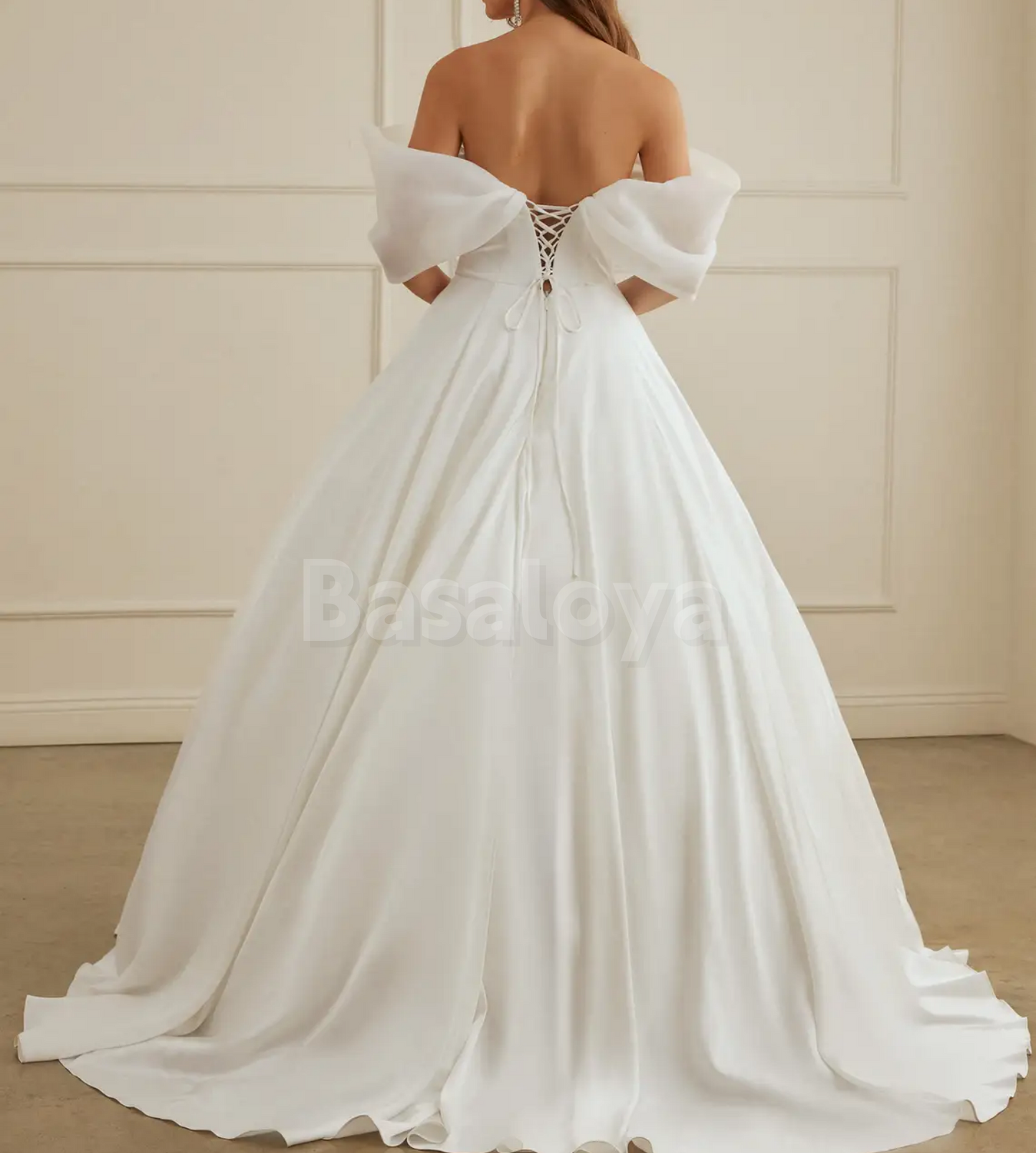 WD0106 Graceful White A-Line Off-Shoulder Pleats Wedding Dress Bridal Gown