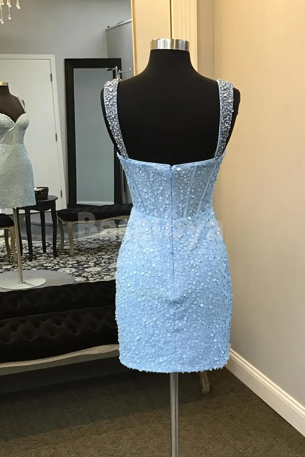 HM0160 Graceful Blue Sweetheart Bodycon Short Sequin Homecoming Gowns