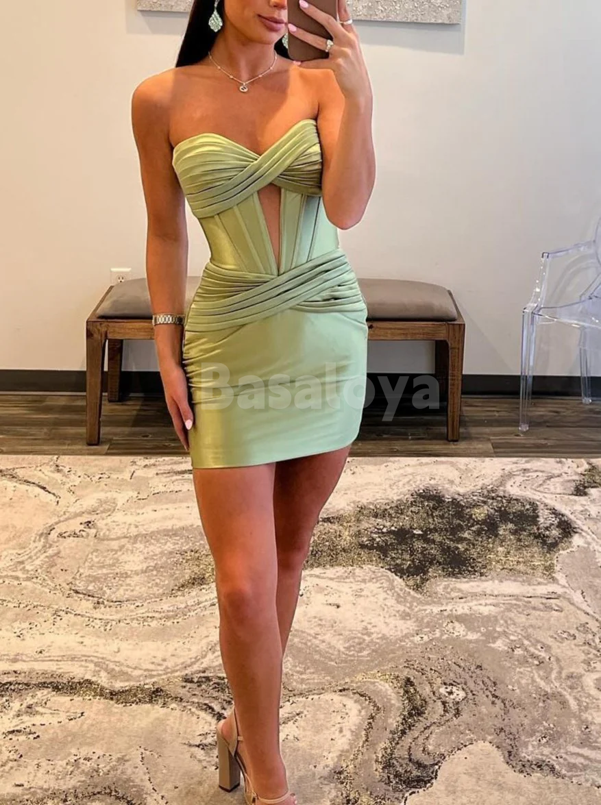 HM0066 Elegant Orange Bodycon Satin Mini Homecoming Dress with Cut Outs