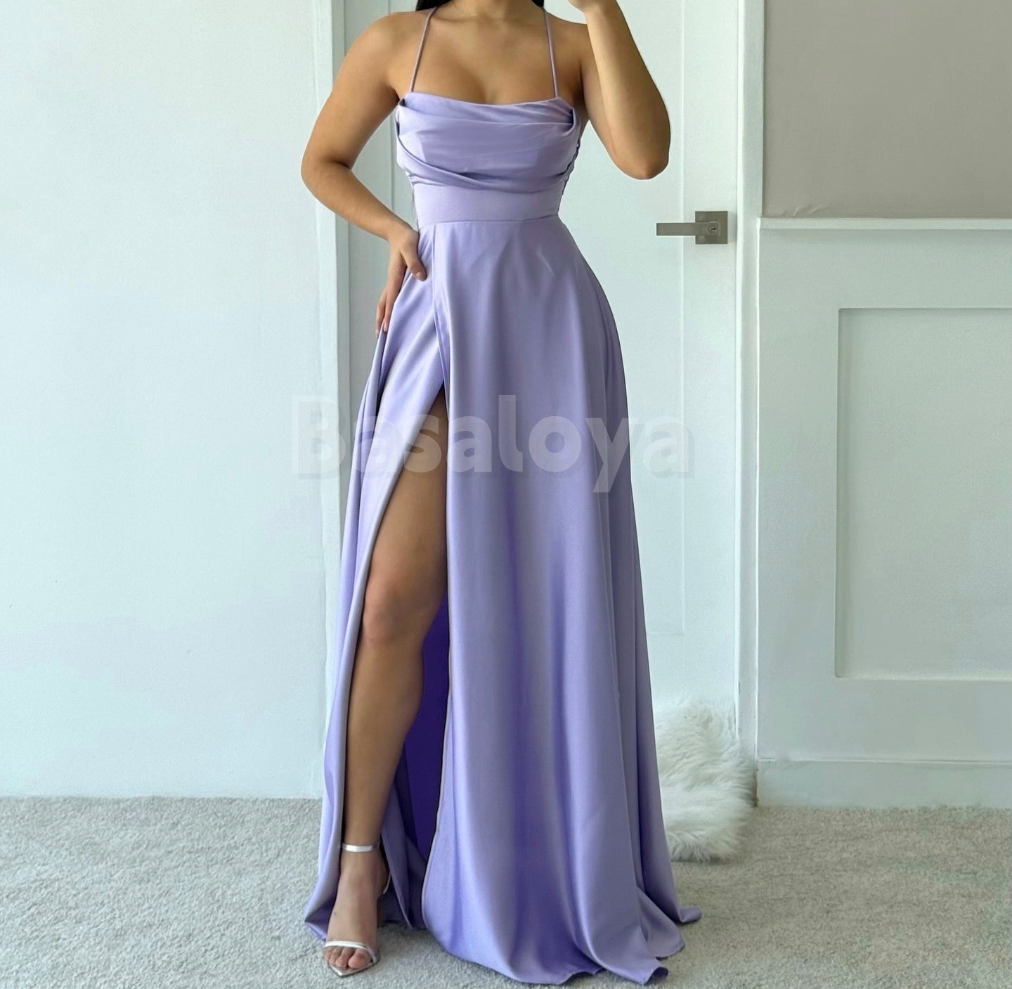 BM0014 Graceful Royal Blue A-Line Spaghetti Straps Bridesmaid Dress with Slit