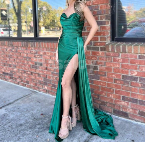 SP0178 Elegant Navy Sweetheart Sheath Pleats Prom Formal Dress with Slit