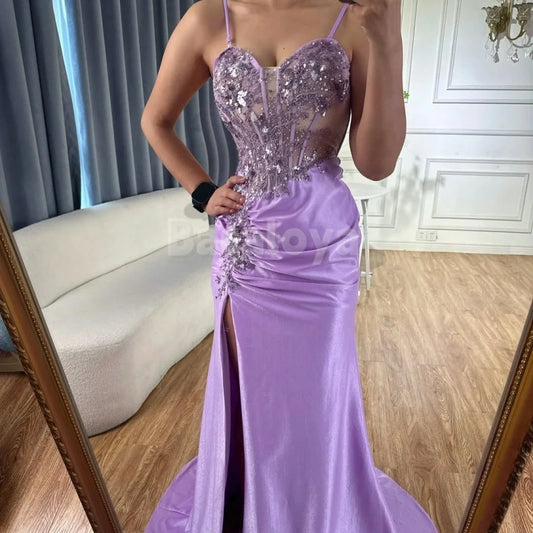 ED0032 Elegant Tahiti Sweetheart High Slit Evening Dress with Appliques