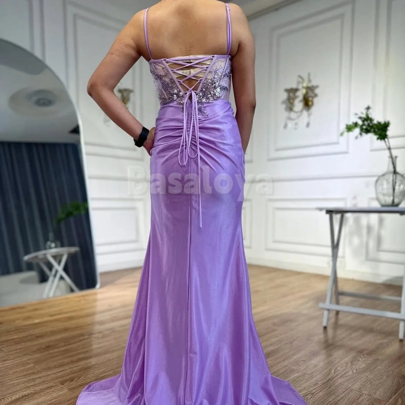 ED0032 Elegant Tahiti Sweetheart High Slit Evening Dress with Appliques