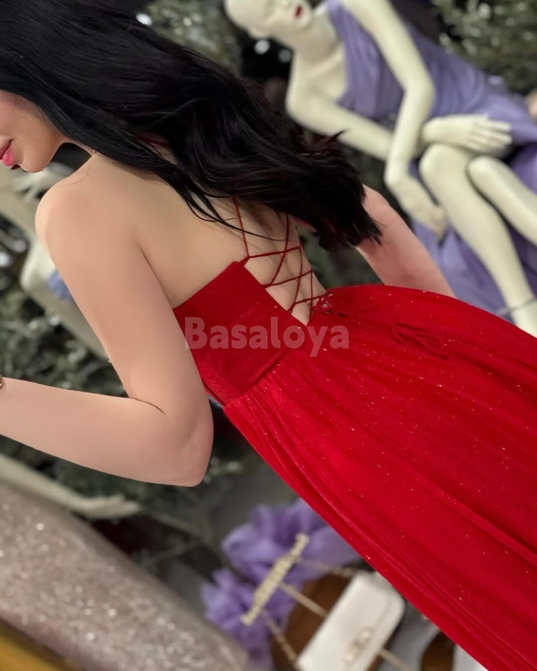 SP0048 Elegant Red Spaghetti Straps A-Line Prom Dress with Slit Party Gown