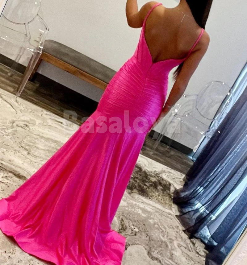 SP0196 Elegant Green Spaghetti Straps Mermaid Prom Formal Dress with Slit