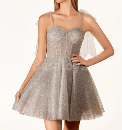 HM0128 Elegant Navy Blue Sweetheart A-Line Glitter Homecoming Gown