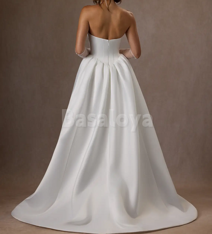 WD0086 Luxury White Sweetheart A-Line Wedding Dress with Pearl Gloves