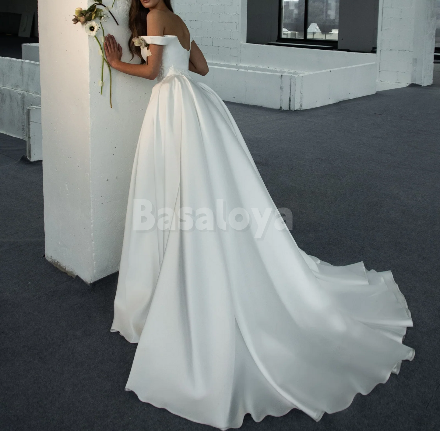 WD0162 Elegant White Off-Shoulder A-Line Applique Bridal Wedding Dress