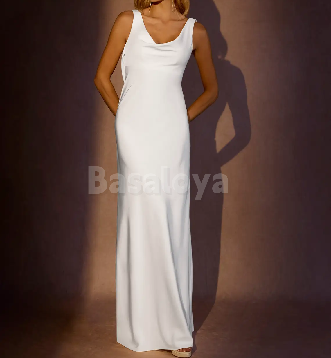 WD0099 Simple V-Neck Straps Sheath Satin Bridal Gown Boho Wedding Dress