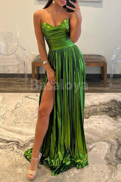 SP0162 Stunning Gold Sweetheart A-Line Pleated Party Prom Dresses