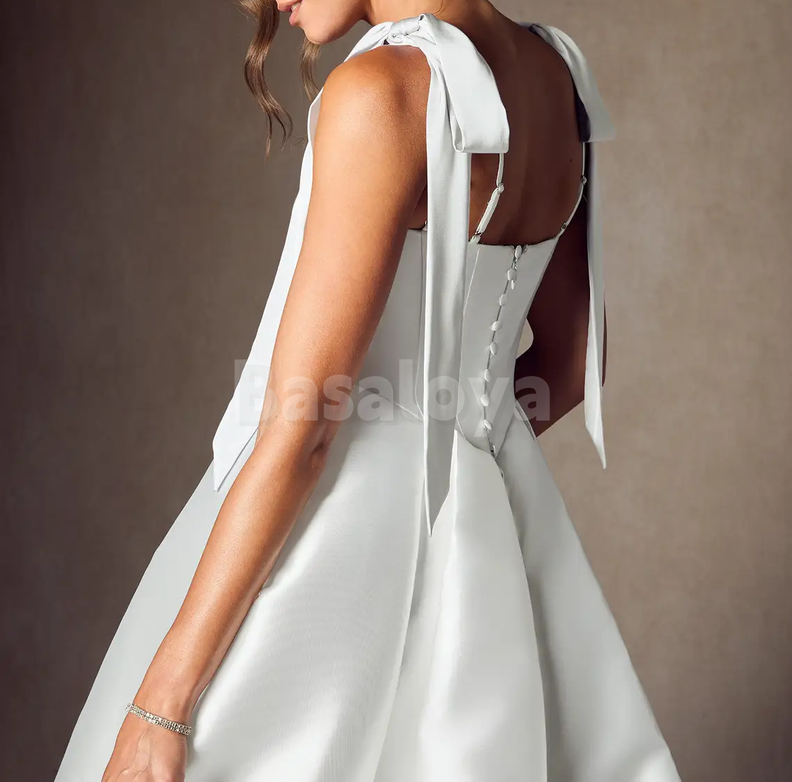 WD0103 Graceful Square Neck A-Line Wedding Dress with Bows Bridal Gown