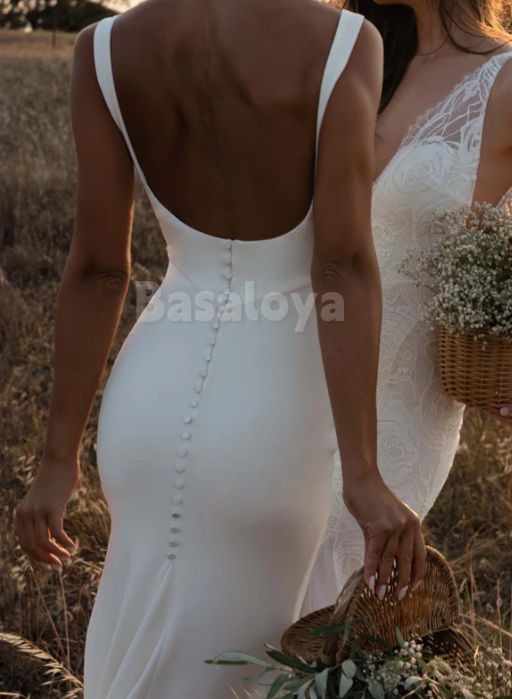WD0021 Elegant Scoop Neck Mermaid Wedding Dress with Train Bridal Gown