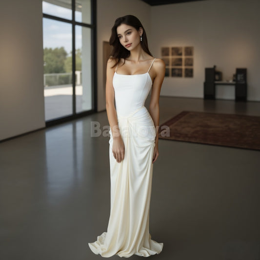 SP0008 Elegant Tube Top Straight Long Draped Chiffon Prom Dress Formal Gown