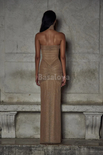 SP0062 Sparkly Champagne Sweetheart Mermaid Glitter Knit Prom Dress