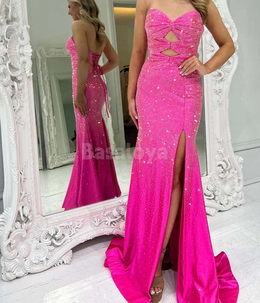 SP0072 Stunning Fuchsia Sweetheart Mermaid Prom Dress with Beaded