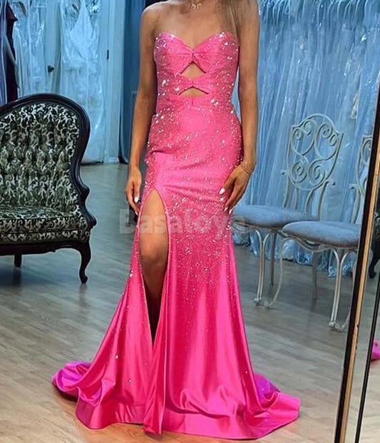 SP0072 Stunning Fuchsia Sweetheart Mermaid Prom Dress with Beaded